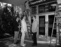 New Department of Transportation signage at Caltrans Headquarters in Sacramento